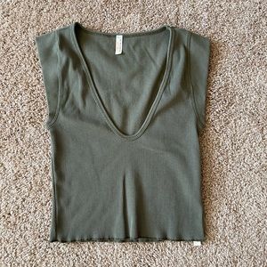 Free People Movement Olive Green Cropped Ribbed Tank Top